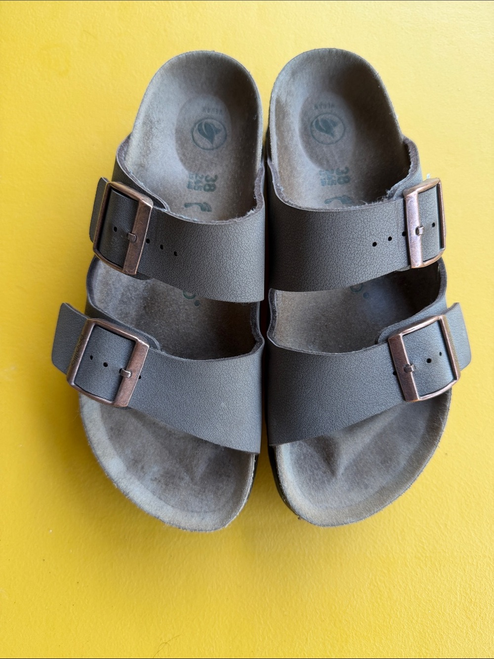 Papillio Kids Two-Strap Sandals in Dark Brown with Bronze Buckles